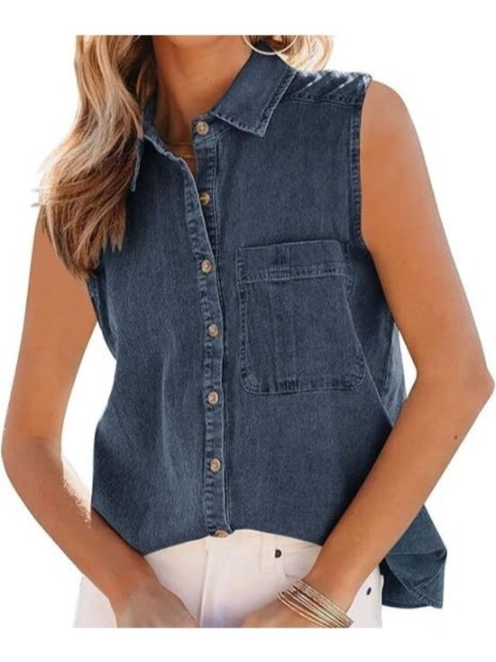 Cabin Creek Tops - VTG Cabin Creek Women's Blue Denim 100%COTTON Single Pocket Top Plus Size 2X